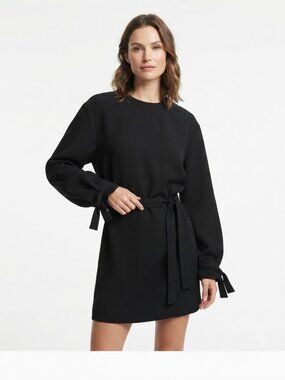 NWT ROCKET X LUNCH BLACK WOOL FELT BELTED BLOUSON DRESS - S